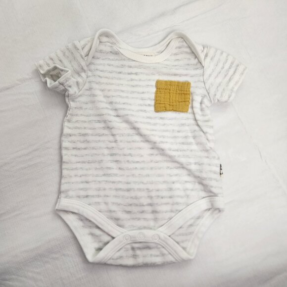 Striped White Gray Yellow Pocket 3 To 6 Months Infant One Piece Bodysuit - Picture 1 of 6
